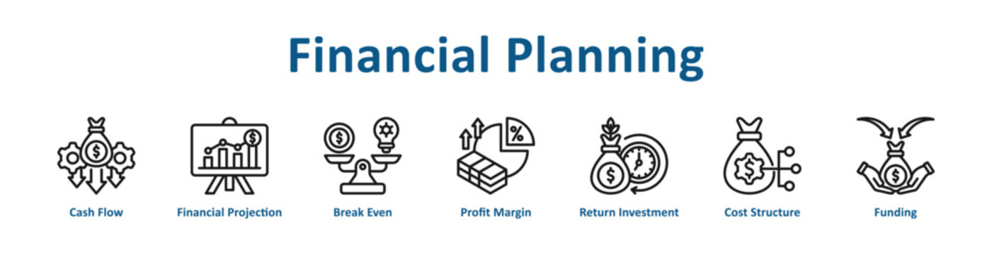 Financial Planning web icon banner with line art style