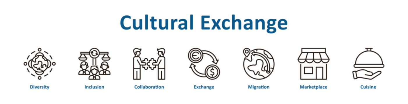 Cultural Exchange web icon banner with line art style