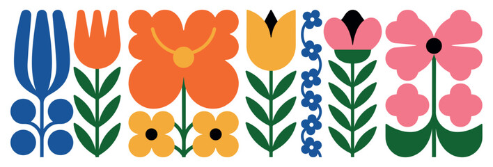 Flat of stylized flowers in retro folk style floral © Razvi hasan