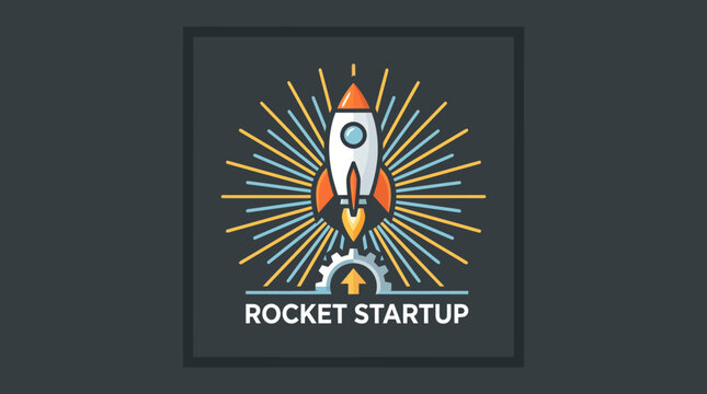 Rocket startup logo with colorful design.