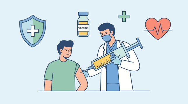 Doctor administering vaccine to patient.