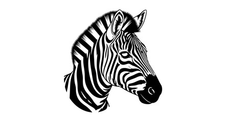 Stylized Black and White Illustration of a Zebra Head Profile Portrait with Striking Stripes © Fatima