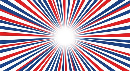 Fototapeta premium Red white and blue sunburst background with radiant light rays for patriotic graphic design projects