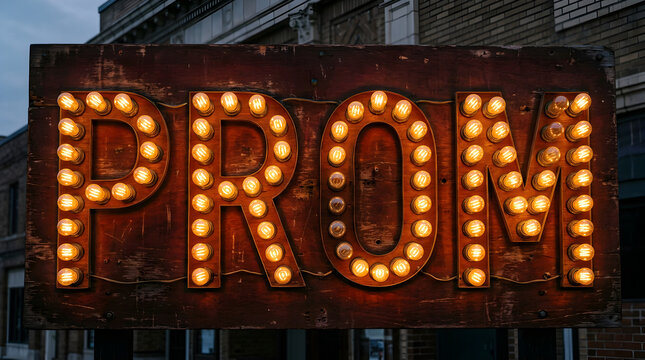 Glowing Prom Sign at Night