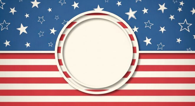 Patriotic circular frame with stars and stripes background for national holiday celebration design