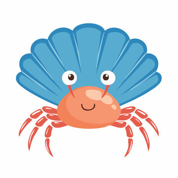 Cute Cartoon Crab with Blue Shell