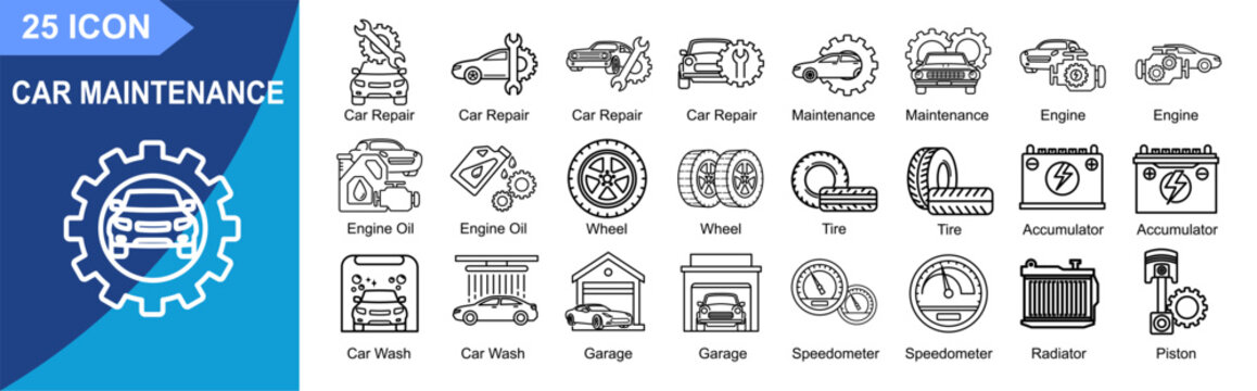 Car Maintenance Icon Vector Set