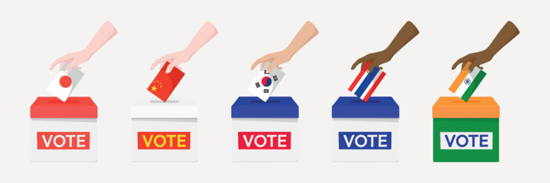 Diverse hands casting votes vector element set