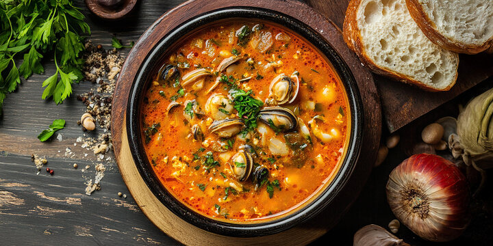 Brazilian mussel soup named caldo de sururu