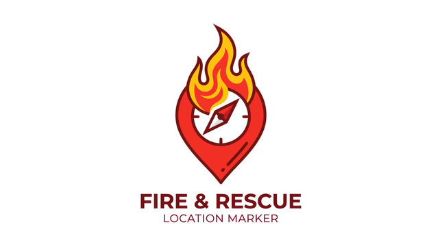 Fire and Rescue Location Marker Logo with Compass and Flames