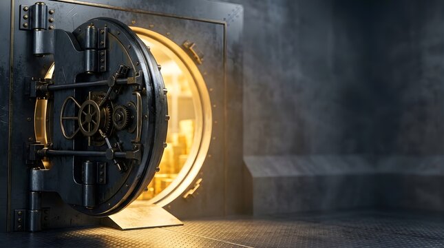 Open Bank Vault Door Revealing Gold Bars in a Secure Steel Chamber