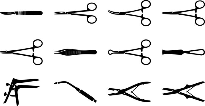 Surgical Instruments Silhouette Icons &ndash; Medical Equipment Vector Bundle
