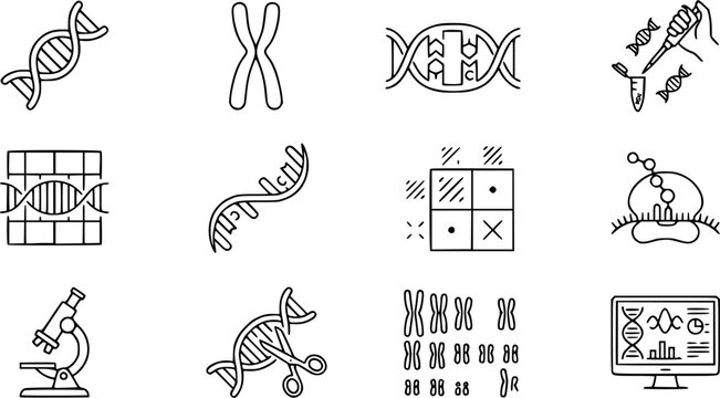 DNA Outline Icons &ndash; Genetics & Biology Science Vector Bundle