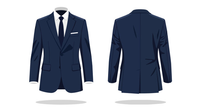 Formal Dark Blue Blazer Front and Back View Mockup with White Shirt and Black Necktie for Corporate Fashion Design