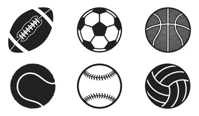 Obraz premium Sports Ball Icon Set Football Soccer Basketball Tennis Baseball Volleyball Vector Collection