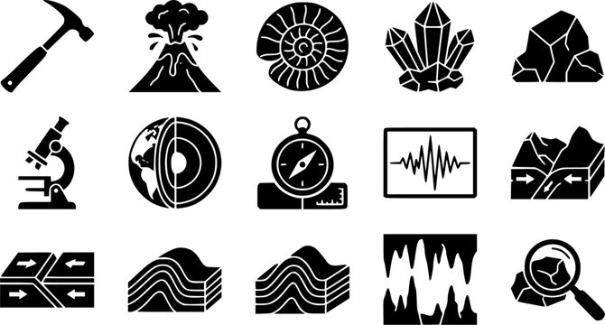 Geology Silhouette Icons &ndash; Earth Science & Research Vector Bundle