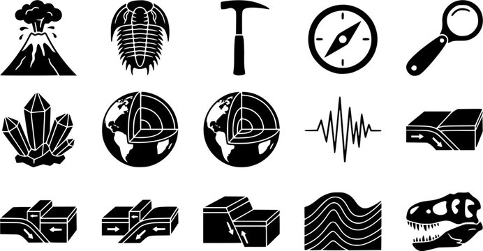 Geology Silhouette Icons &ndash; Earth Science & Research Vector Bundle