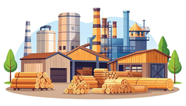 Industrial lumber mill factory site.