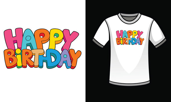 Colorful Bubble Letter Happy Birthday Typography Graphic Print For Celebration Party.