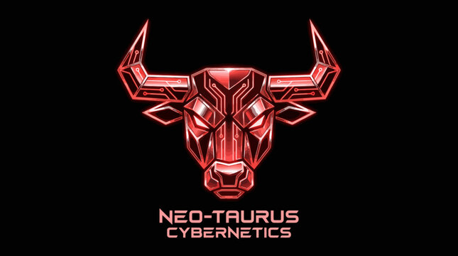 Cybernetic bull logo with futuristic design.