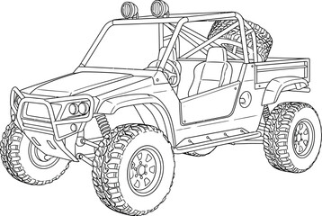 Fototapeta premium Black outline illustration of a rugged off-road tire showing deep tread.
