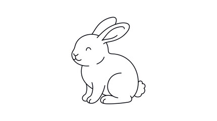 Fototapeta premium Cute Bunny Rabbit Illustration, Line Art, White Background, Simple Cartoon Style