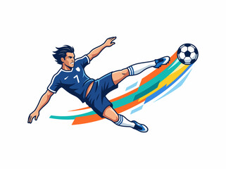 Obraz premium Dynamic Soccer Player Performing a Striking Volley Kick with Motion Trails in a Modern Minimalist Flat Vector Illustration Style