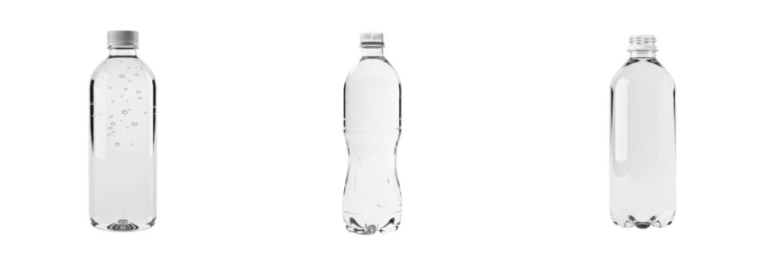 Set of empty clear plastic bottle for water beverage drink product packaging isolated on transparent background, png.
