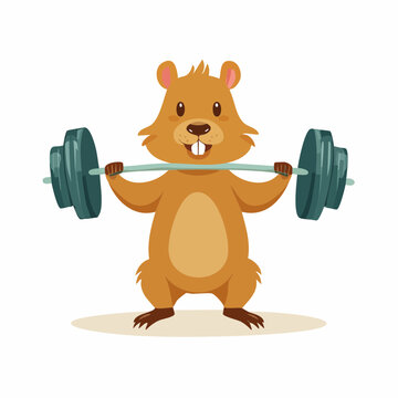Cartoon Groundhog Lifting Weights