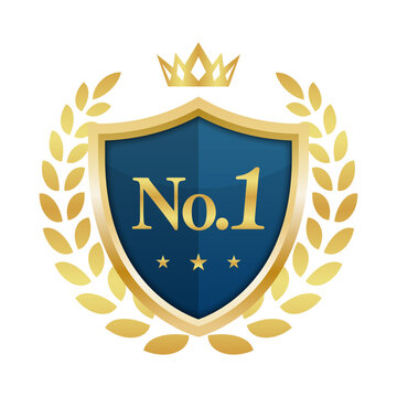 ランキングNo.1のエンブレム | 盾と王冠と金色の月桂樹バッジ | ゴールドベクター素材