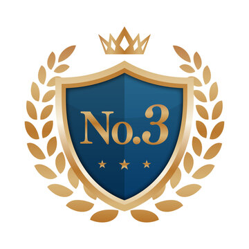 ランキングNo.3のエンブレム | 盾と王冠と銅色の月桂樹バッジ | ブロンズベクター素材