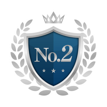 ランキングNo.2のエンブレム | 盾と王冠と銀色の月桂樹バッジ | シルバーベクター素材