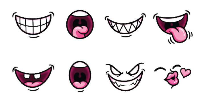 Funny female mouth lip teeth emotion flat vector graphic illustration art set element creative design bundle pack collection
