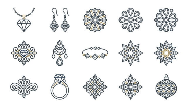 Jewelry and Ornaments Line Drawings.