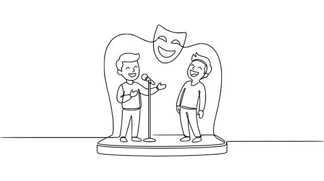 Comedy Show Performance on Stage with Microphone and Audience Mask