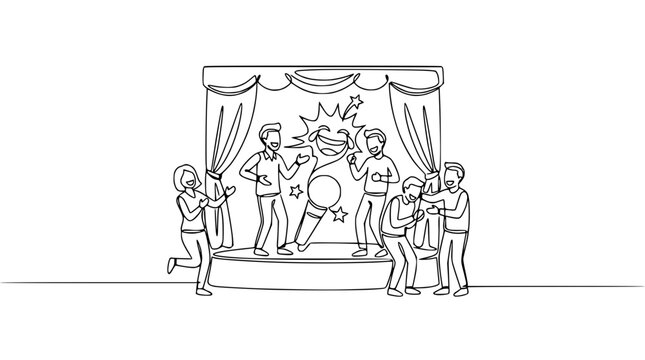 Stand-up Comedy Show: Audience Laughing at Performer on Stage with Microphone