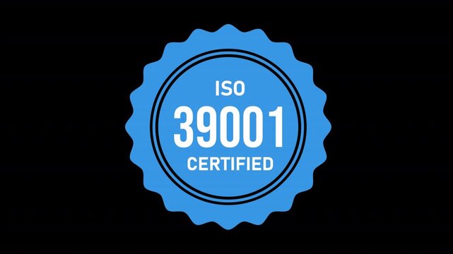 ISO 39001 Road Traffic Safety Management International Certification Standard Animated Motion Graphic Icon Badge for Business Compliance Quality Management and Audit Presentation Design