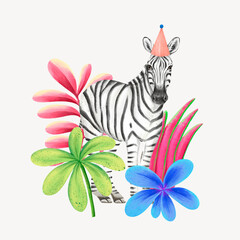 Obraz premium Zebra wildlife collage element, cute animal illustration