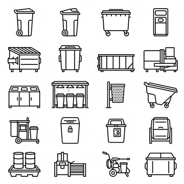 Set of waste management and recycling outline icons perfect for environmental apps web design and infographics isolated on white background