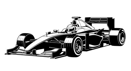 Racing car, black and white illustration, motorsport, speed concept, background © Perth