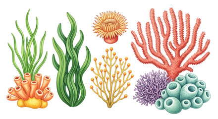 colorful coral reef elements, ocean background, marine life concept, illustration © Perth