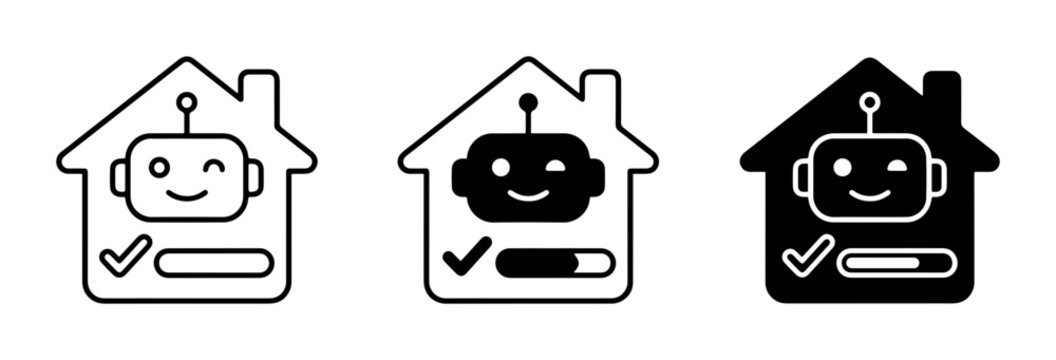 Smart home robot assistant icon set for automation and control