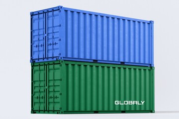 Fototapeta premium Blue and green shipping container, 3D rendering cargo