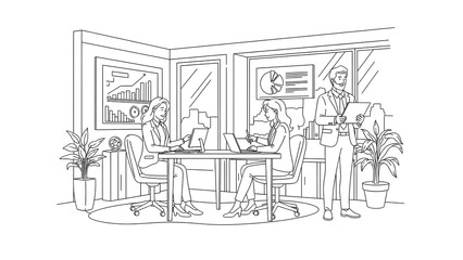 Obraz premium Professional Team Working in a Modern Office Environment with Data Analytics and Business Growth Charts