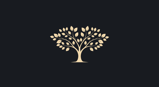 Golden tree silhouette on black background.
