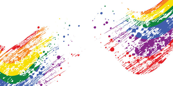 Vector banner with LGBTQ flag for Social media posts, stories, websites. LGBT rainbow symbol poster template. Sticker for the celebration of pride month. Pride Day. Vector illustration.