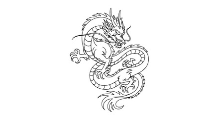 Obraz premium Intricate Dragon Tattoo Design - Black and White Outline