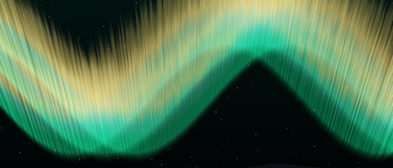 Procedural Algorithmic Art of vibrant green aurora borealis over dark starry night sky © TriEndah