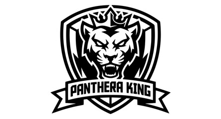 Fototapeta premium Monochrome Panthera King badge logo with stealth predator mascot vector