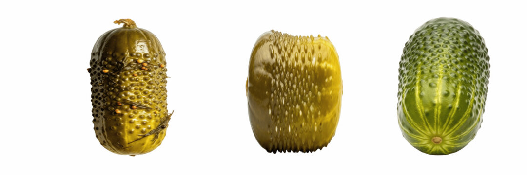 Set of single crispy green pickled cucumber slice isolated on transparent background delicious pickled gherkin element for fast food burger and sandwich menu designs